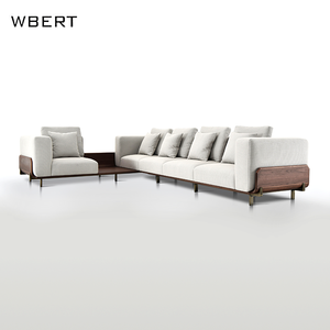 โซฟาผ้าฝ้ายและผ้าลินินสีเทา-ขาวแบบอิตาเลียนทันสมัยทรงตัวแอล สำหรับหลายคน เหมาะสำหรับห้องนั่งเล่น - Product Image 2