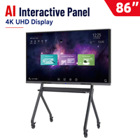 Tableau blanc interactif électronique intelligent 86 pouces, tactile 20 points, 4K UHD, Android/Windows OS, Intel Core, garantie 3 ans, bureau, 48MP