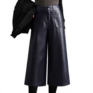 Pantalones Casuales Rectos de Cuero Negro con Cordón para Mujer, Estilo Coreano Holgado y Drapeado para Otoño e Invierno - Product Image 1