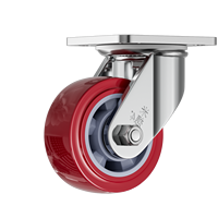 Roue pivotante robuste en polyuréthane rouge 4-8 pouces, noyau en PP, charge 260 kg, anti-abrasion, avec frein, roulement à billes silencieux