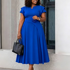 Vestidos <span class=keywords><strong>de</strong></span> Verano Modernos D3367 para <span class=keywords><strong>Mujer</strong></span>, Casuales, Cuello en V, Manga Corta, Corte en A, Vestido Elegante para Oficina, Estilo Africano - Product Image 4