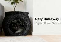 Lit pour chat en rotin tressé à la main pour intérieur avec coussin confortable, meuble élégant pour animaux de compagnie en osier, rotin et saule, double couche amovible