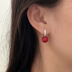 Yinruitai S925 Sterling Silver Diamond Stud <b>Earrings</b> <b>Red</b> Pearl <b>Drop</b> For Women Everyday Wear - Product Image 4