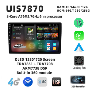 Uis 7870 <span class=keywords><strong>Android</strong></span> 13 xe Stereo đài phát thanh 9 ''10' 'qled màn hình cảm ứng đa phương tiện Máy nghe nhạc BT GPS Wifi hỗ trợ Carplay - Product Image 2