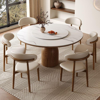 Table et chaises de salle à manger modernes en bois massif, couleur noyer, 6 à 8 places, écologiques et durables, table de salle à manger avec plateau tournant