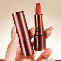Lipstik Matte Beludru dengan Casing Logam Perunggu Terintegrasi, Warna Espresso-Core Estetis untuk Branding Khusus, Pasokan Mewah