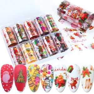 New 10 Rolls/Box Nail Art Christmas Transfer Foils Stickers Set Nail Top Starry Sky Paper Nail Vendor Wholesale