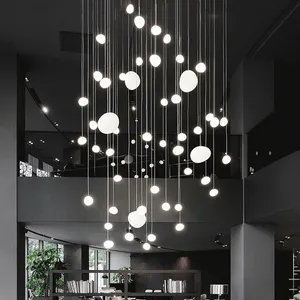 Grand hôtel design or Long pendentif éclairage Lustre Moderne cristal luxe Led lumière