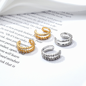 <span class=keywords><strong>Orecchini</strong></span> a <span class=keywords><strong>Clip</strong></span> Senza Piercing in Acciaio Inossidabile Placcato Oro 18K con Cristalli e Diamanti, Gioielli Italiani alla Moda per Donne - Product Image 6
