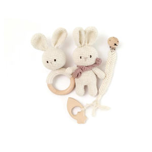 Ensembles de jouets de <span class=keywords><strong>dentition</strong></span> en bois pour bébé, jouets animaux mignons en coton 100% biologique, hochet de <span class=keywords><strong>dentition</strong></span> en bois - Product Image 2
