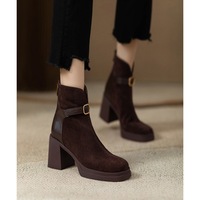 Nouvelles bottines à talon épais et semelle givrée avec fermeture éclair arrière pour femmes