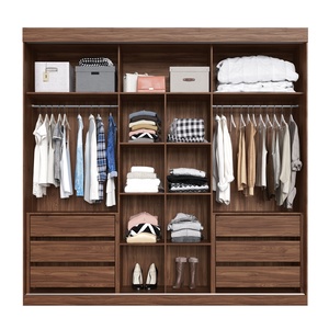 Armoire de style moderne PRIME à 2 portes coulissantes et 6 tiroirs, revêtement verni céramique, meuble autoportant pour chambre à coucher en panneaux de particules - Product Image 3