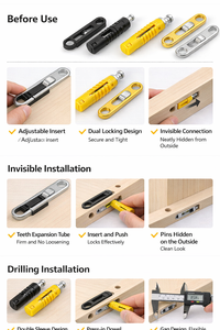 Connecteur de <span class=keywords><strong>meuble</strong></span> <span class=keywords><strong>invisible</strong></span> trois-en-un, goujon d'expansion à enfoncer 8mm 8.5mm, fixation de panneau dissimulée pour <span class=keywords><strong>assemblage</strong></span> d'armoires - Product Image 2