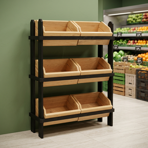 Estanterías de exhibición de doble cara desmontables para supermercado, de madera, con 6 contenedores extraíbles, de uso ligero y montaje rápido. - Product Image 2