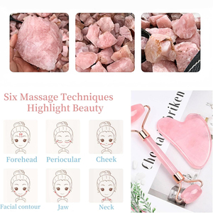 100% naturale rosa rosa quarzo massaggio Guasha doppio lato strumenti di bellezza del <span class=keywords><strong>viso</strong></span> rulli <span class=keywords><strong>pietra</strong></span> di giada faccia a <span class=keywords><strong>rullo</strong></span> e Gua Sha Set - Product Image 6