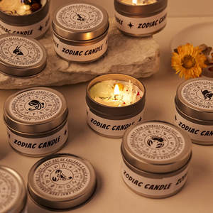 Flor seca, piedra cruda natural, doce signos del <span class=keywords><strong>zodiaco</strong></span>, lata de hojalata, vela positiva, piedra preciosa, energía curativa, vela perfumada de cristal - Product Image 4