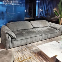 Sofa Tiga Dudukan Berbahan Beludru Frosted, Model Lurus, Flanel, Telinga Gajah, Minimalis Italia, Isian Bulu Angsa Dua Sisi, Untuk Ruang Tamu