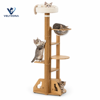 Arbre à chat moderne avec dôme en acrylique, poteau en sisal, perchoir en peluche et base en forme de silhouette de chat, mobilier d'intérieur, vente en gros