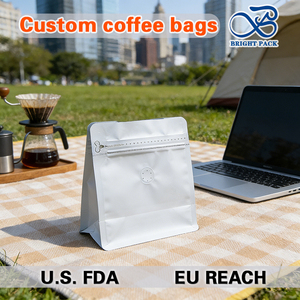 Sacs à café en aluminium mat avec logo personnalisé, étiquette privée, 250g 500g 12oz, fond carré, fermeture éclair, emballage - Product Image 1