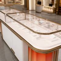 Table de présentation centrale haut de gamme pour bijoux, dégradé orange, pied latéral, armoire verrouillable, présentoir à bijoux avec plateau en verre