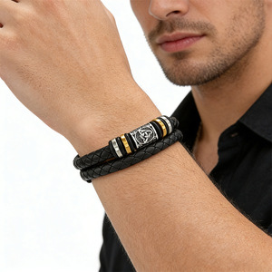 Men's Multi Layer <b>Leather</b> Braided <b>Bracelet</b> Stainless Steel Magnetic Buckle Gift Jewelry 7.5 8.5 9 Inches - Product Image 2