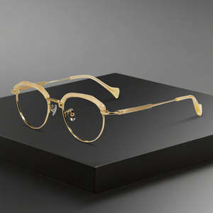 OTW6020チタン製メガネフレーム 高級高品質スタイリッシュな度付きメガネ 男女兼用 ソリッドパターン クラシックスタイル ゴールドAC - Product Image 2