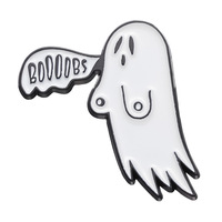 En gros, Broches en métal émaillées créatives et mignonnes, motifs fantôme blanc et citrouille fantaisie, badges souvenirs pour vêtements et sacs