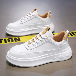 <b>White</b> <b>Lace</b>-Up Platform Sneakers Round Toe Cushioned Rubber Outsole All Seasons Synthetic Upper Drop shipping - Product Image 3
