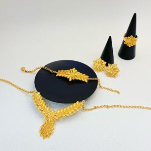 HanHanジュエリー<span class=keywords><strong>21K</strong></span>金メッキ銅花ジュエリーセットブレスレットイヤリングネックレスブライダルウェディングの機会ギフトアイデア真鍮 - Product Image 5