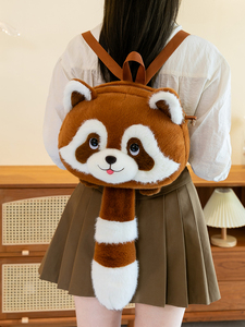OEM/ODM borsa di animali imbottiti borsa personalizzata di grande capacità soffice marrone rossastro borsa per animali procione per donne che viaggiano in inverno Peluche - Product Image 4