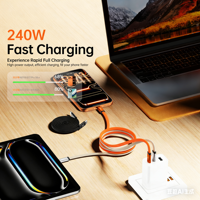 Kabel Pengisian Daya Cepat PD Tipe-C Ganda Magnetik 240W, Logo Kustom, Kabel Pengisian Daya USB-C Pipih
