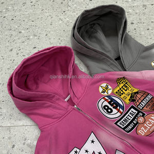 เสื้อฮู้ดเย็บปักซิปสองชั้นมีฮู้ดผ้าเกล็ดปลาซักกรดเทอร์รี่ไซส์ใหญ่พิเศษ - Product Image 4