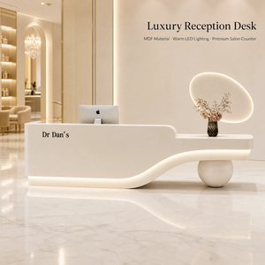Functional <b>Reception</b> Desk with Built-in LED Light & Storage Drawers for Office - Product Image 1