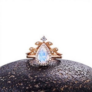 Vintage Design 925 Sterling Silver Pear Cut Rainbow Moonstone Engagement <b>Ring</b> Prong Setting Party Wedding Gift - Product Image 1