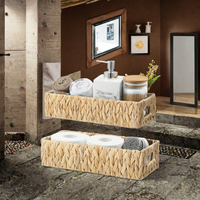 Ensemble de paniers de rangement Dreamkey pour réservoir de toilettes, 2 paniers en jacinthe d'eau tressés à la main avec poignées, pour papier toilette et serviettes