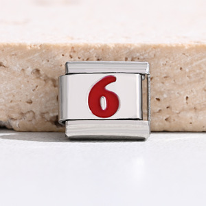 Italian Stainless Steel Number Charm <b>Bracelet</b> Square <b>Red</b> Arabic Numeral DIY Jewelry Unisex Everyday Wear - Product Image 3