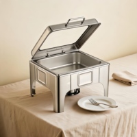 Rechteckiger Buffet-Wärmer mit Hohen Füßen, Sichtbare Glasabdeckung Chafing Dish Set, Edelstahl Speisenwärmer für Hotel Bankett Catering