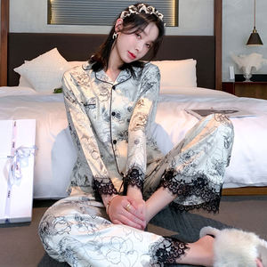 Koreanische Version des Pure Desire Wind Lace Lace Einfarbige Spleiß pyjamas Frühling und Sommer Advanced Sense of Retro Floral l - Product Image 4