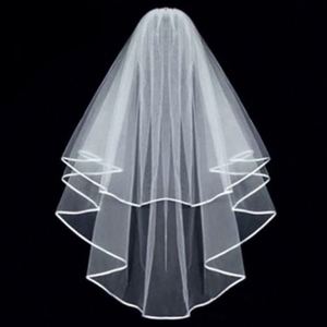 Voile de mariée double couche en tulle uni, motif simple, avec ruban, style ROMANTIQUE, 60-80cm, USA Mairun, Meilleure Vente - Product Image 2