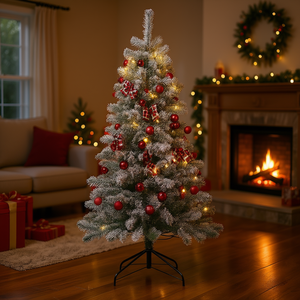 Sapin de Noël artificiel à charnières de 6 pieds, en pin floqué avec lumières LED, pour décoration intérieure et extérieure - Product Image 2