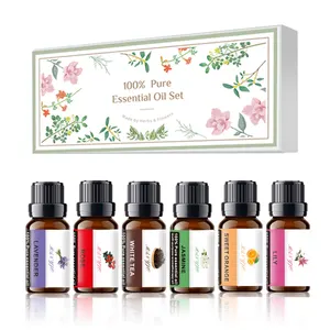 Aceite esencial de marca privada personalizada de diseño gratuito (nuevo) Aceite esencial de fragancia natural pura Juego de 6 piezas en caja de regalo para aromaterapia