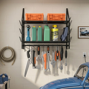 <b>Wall</b> Mounted Double Layer <b>Storage</b> Rack With <b>Hanging</b> Hooks For Kitchen Cookware Dishes Tableware Organization - Product Image 3