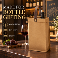 Sacs à vin en papier kraft avec logo personnalisé et poignées plates pour l'emballage de bouteilles en vineries, commandes en gros et fourniture de marques OEM