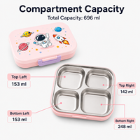 Boîte à lunch en acier inoxydable pour enfants, sans BPA, en PP de qualité alimentaire, avec plateau amovible en acier inoxydable 304, logo personnalisé, vente en gros