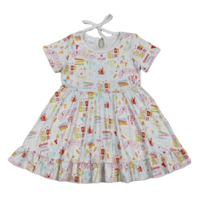 RTS Boutique Happy Place Vestidos Casuales de Verano para Niñas con Volantes Florales, ODM, Algodón y Spandex, Corte en A, Ropa Infantil al por Mayor - Product Image 1