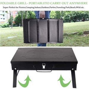 Parrilla de Carbón Plegable con Rejilla de Acero Cromado, Acabado en Esmalte de Porcelana Negra, Carrito Portátil para Asar al Aire Libre - Product Image 6