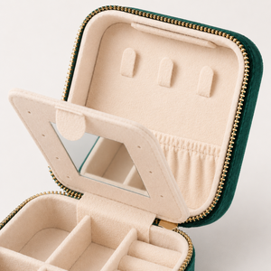 Caja de Joyería de Terciopelo Rectangular Moderna de Alta Calidad Personalizada con Espejo y Múltiples Compartimentos para Anillos, Collares y Pendientes, Ideal para Tiendas de Regalos - Product Image 3