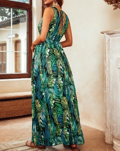 Vestido verde con tirantes en <span class=keywords><strong>la</strong></span> espalda y estampado tropical para mujer - Product Image 2