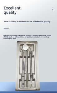 Juego de tres/cuatro piezas de instrumentos dentales: Sonda, Pinzas, Espejo Bucal, de Acero Inoxidable Plateado con Empuñadura Moleteada y Placa Curva para Inspección - Product Image 5