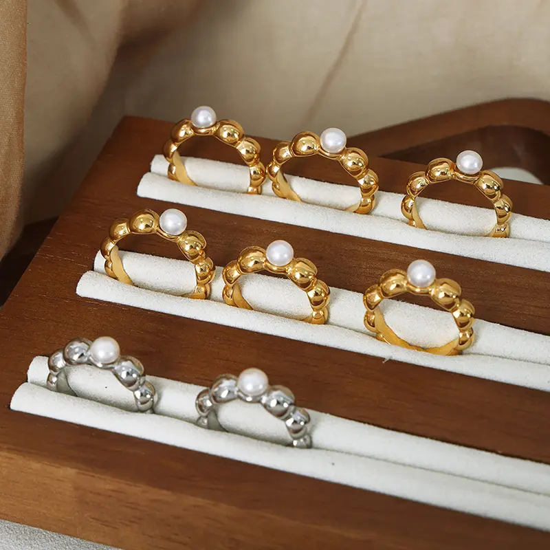 NUORO Hot Selling Trendy 18 Karat vergoldet PVD Anlauf frei Edelstahl Ring Schmuck Klassischer eleganter Süßwasser Perlen ring